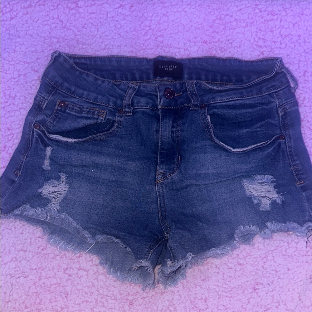 Celebrity Pink Blue Distressed Jean Shorts